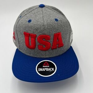 Reebok UFC USA Snapback Hat Gray Blue Red Embroidered Adjustable One Size NWT